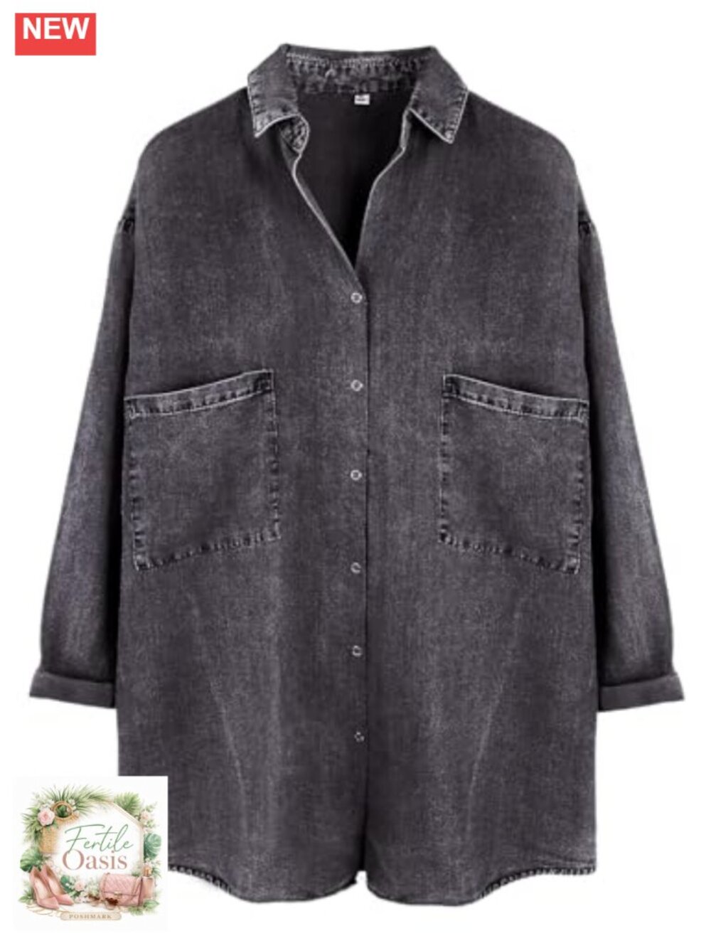 Womens Denim Shirt Chambray Blue Button Down Jean Shirt Tencel 3/4 Sleeve